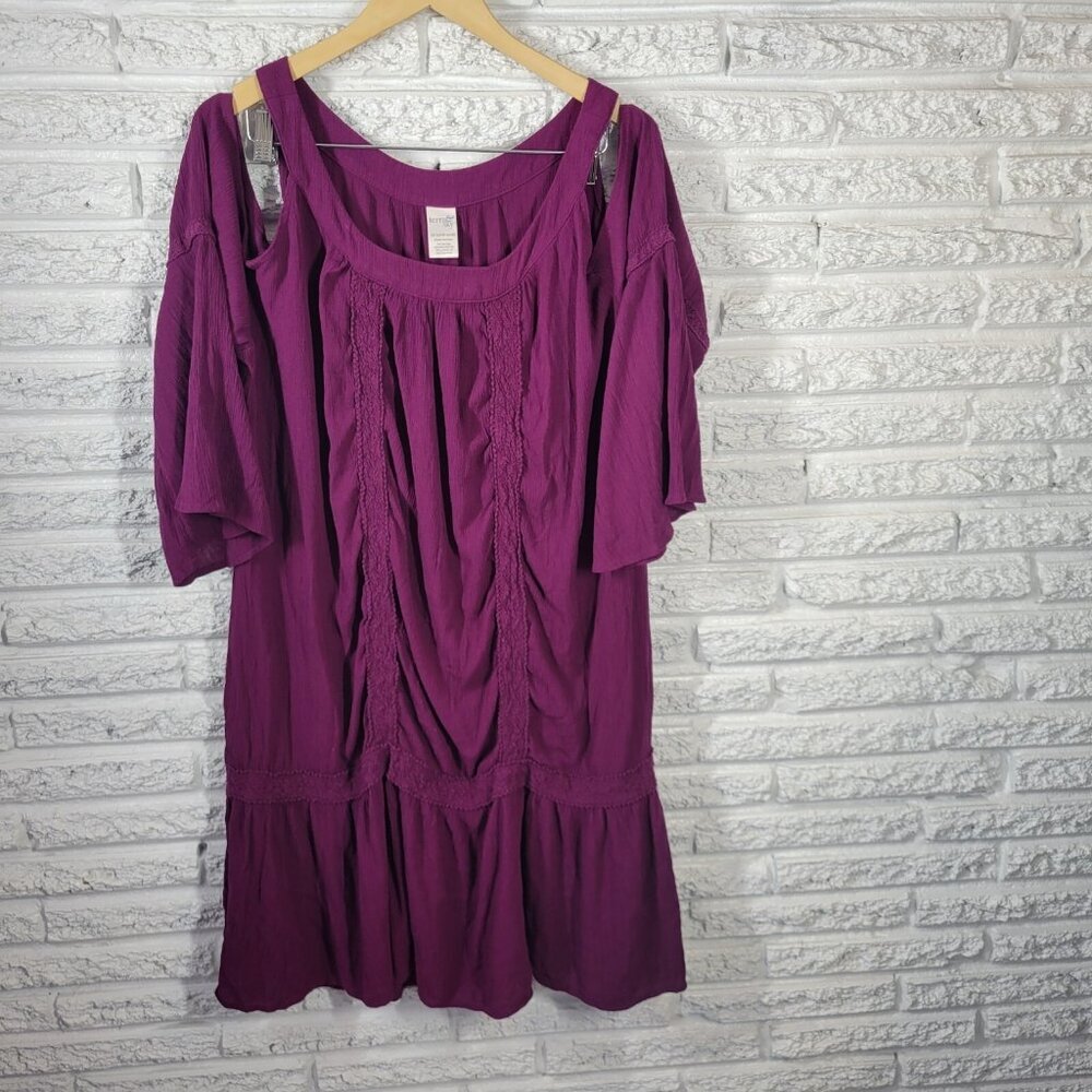 Terra & Sky Womens 2X Dress Purple Lace Trim 3/4 Cold Shoulder Pullover PUR34E